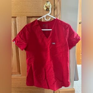 Figs Women's Red V-Neck Short Sleeve Tee